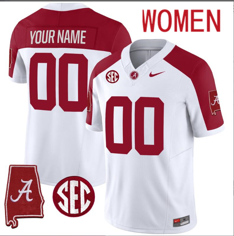 Women Alabama Crimson Tide Vapor Limited white Custom 2024 Nike NCAA Jersey 5->customized nfl jersey->Custom Jersey